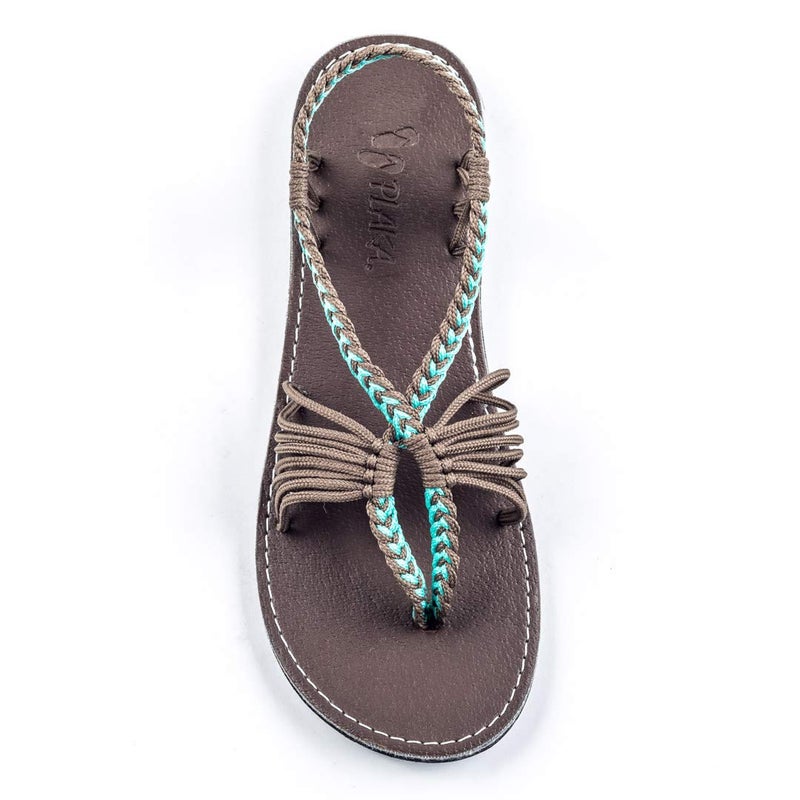 Plaka Seashell Flat Summer Sandals for Women | Perfect for the Beach, Walking & Dressy Occasions | Turquoise Gray | Size 8 - Image 1